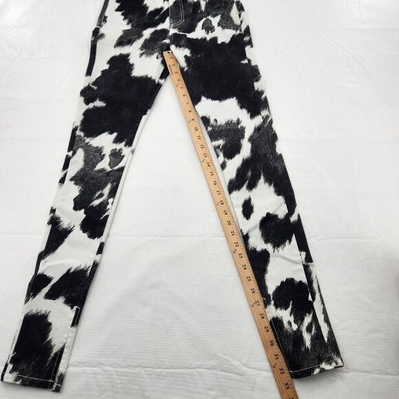 We Wore What Cow Print Black and White Stiletto Slit Jeans SIZE 25 - Picture 7 of 8
